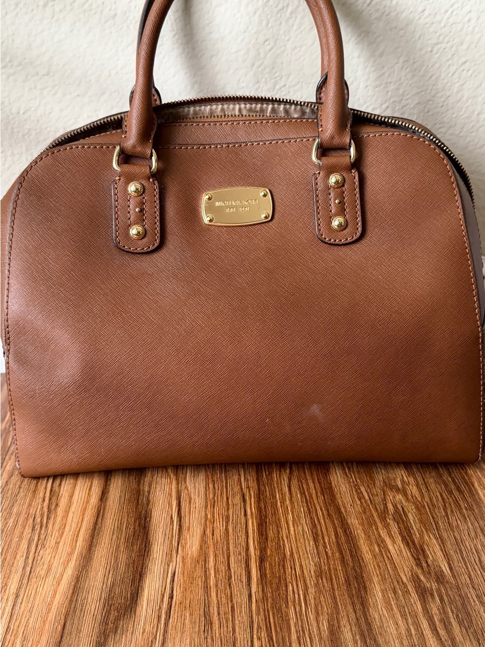 Michael Kors Chestnut Saffiano Dome Satchel with Gold Hardware